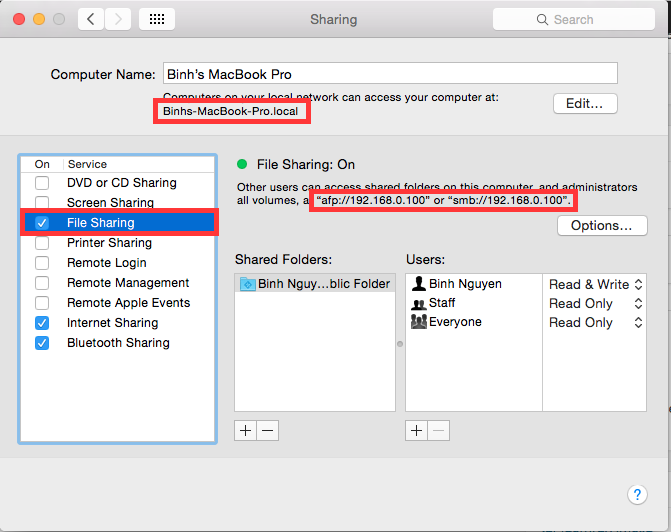 Enable File Sharing on Macbook